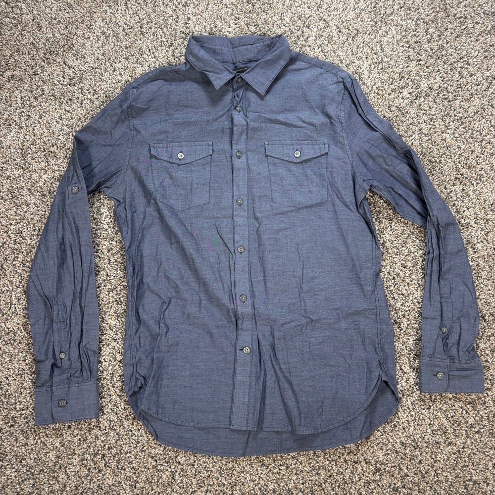 John Varvatos Star USA Men's M Blue Cotton Roll Tab Button Down Shirt W528C16
